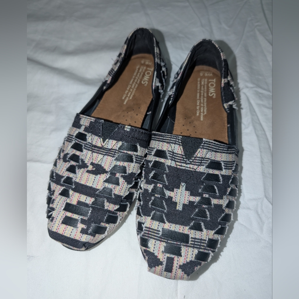 Toms Alpargata Huarache Suede/Canvas Flats Womens 6.5 Black/Tan